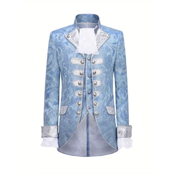 Men's Rococo Court Suit Light Blue Elegant 3PC Tailcoat Vest Pants Set 46-48 - Picture 6 of 11